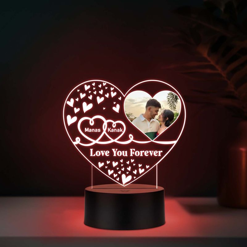 Personalized Heart Photo 3D LED Night Light Custom Name & Picture Lamp with Love You Forever, Quote Anniversary & Birthday Gift for Husband & Wife, Girlfriend Boyfriend (Multi)